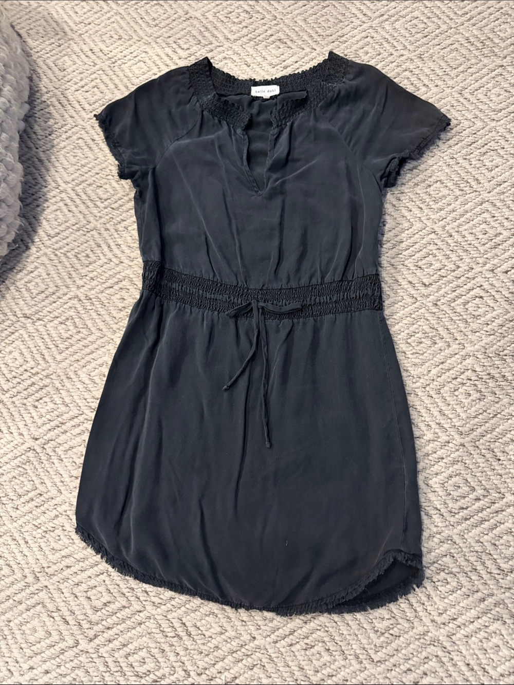 Bella Dahl Black Short Sleeve Mini Dress with Smocked Waist